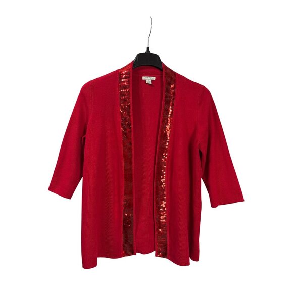 Mercer Street Studio Womens Open Front Cardigan Size L Red Sequin Trim - Picture 1 of 6